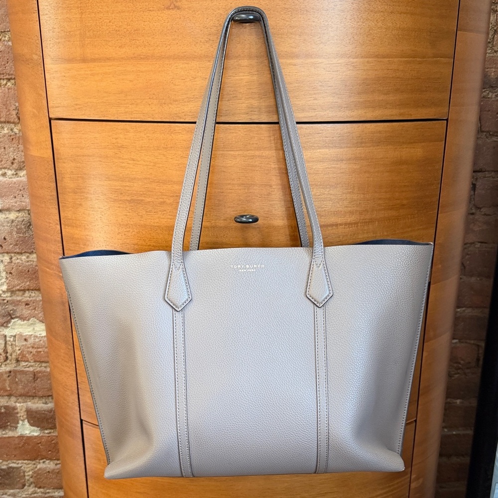Tory Burch Gray Leather Tote Bag